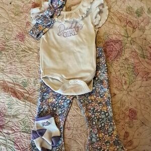 Baby Girl 9 Month Floral Hippie Pants Outfit With Hair Bow Baby Essentials Brand